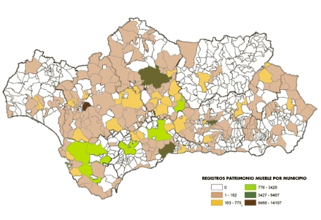 Distribución espacial de registros de patrimonio mueble por municipios