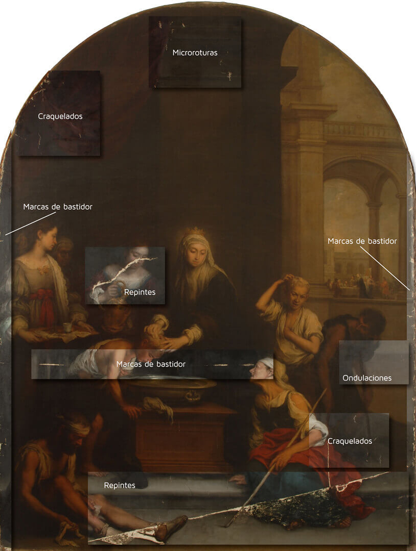 Alteraciones más comunes que presentaba la obra “Santa Isabel de Hungría curando a los tiñosos” tras la limpieza de la capa de protección