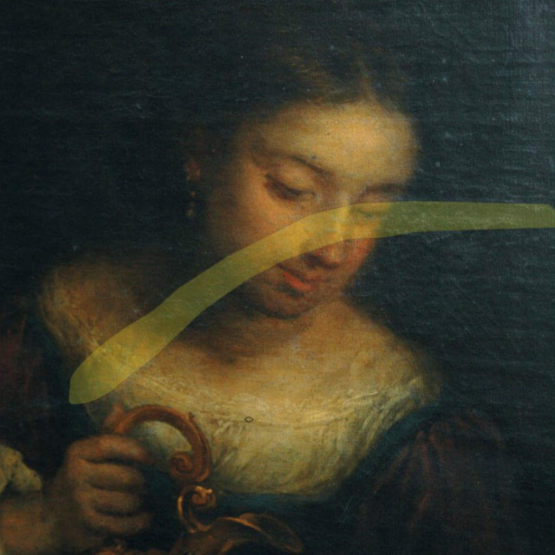 Posible rotura bajo repintes de la obra “Santa Isabel de Hungría curando a los tiñosos”