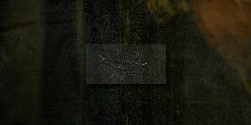 Repintado en color oscuro en el lienzo “Santa Isabel de Hungría curando a los tiñosos”