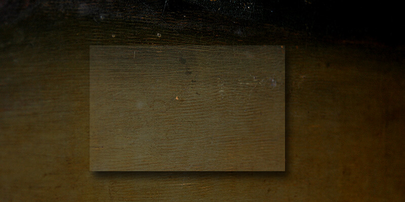 Señales de herramientas en la preparación no original de la zona baja  de la obra “Santa Isabel de Hungría curando a los tiñosos”