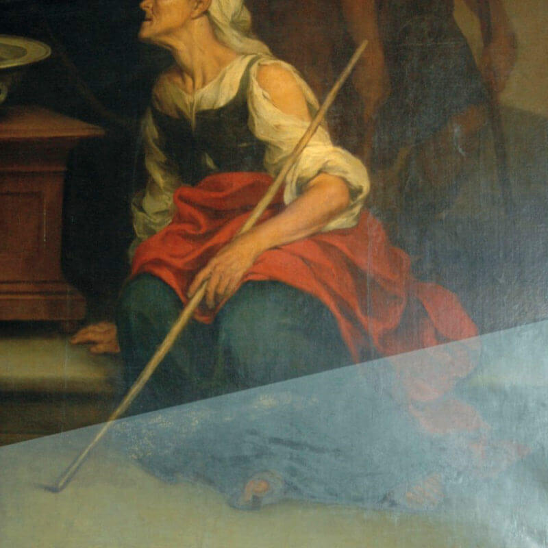 Zona reconstruida cromáticamente de la obra “Santa Isabel de Hungría curando a los tiñosos”