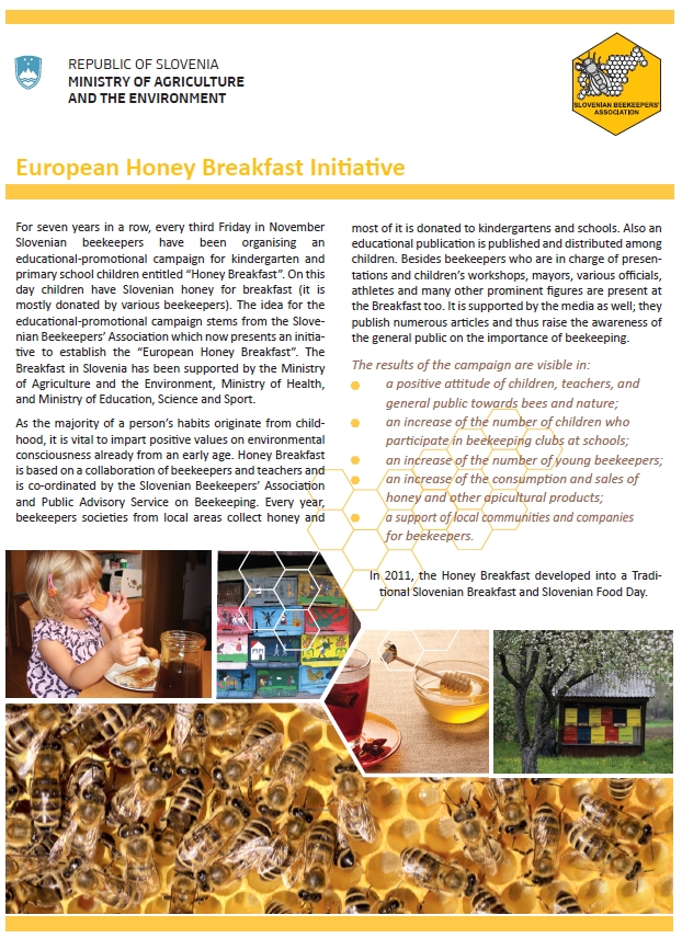 Folleto de la iniciativa: Republic of Slovenia, Ministry of Agriculture and the Environment. European Honey Breakfast Initiative. Ljubljana, Slovenia, January 2014